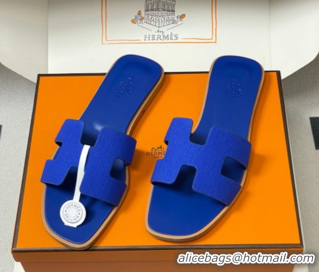 Purchase Hermes Oran Classic Flat Slides Sandal in Jacquard Fabric Blue 0304098 2026