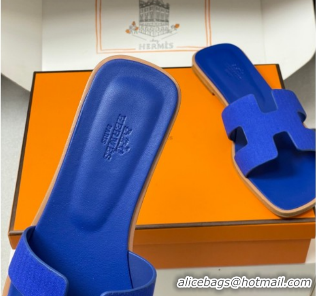 Purchase Hermes Oran Classic Flat Slides Sandal in Jacquard Fabric Blue 0304098 2026