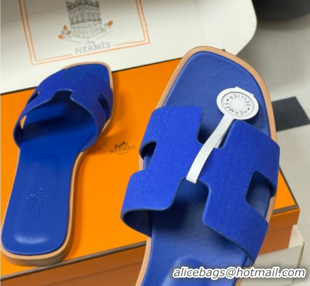 Purchase Hermes Oran Classic Flat Slides Sandal in Jacquard Fabric Blue 0304098 2026