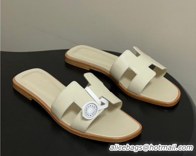 Sumptuous Hermes Oran Classic Flat Slides Sandal in Smooth Leather Beige 0304102 2026