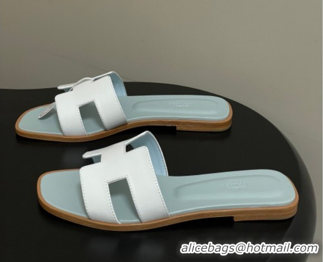 Stylish Hermes Oran Classic Flat Slides Sandal in Smooth Leather White 0304104 2026