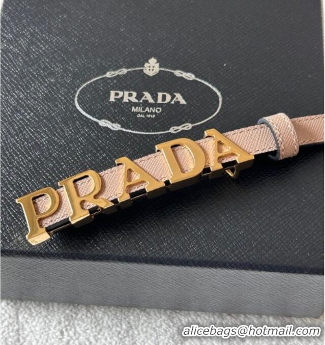 Best Product Prada Women's Saffiano Leather Belt 1.5cm with Letters Buckle 0315 Light Pink 2025