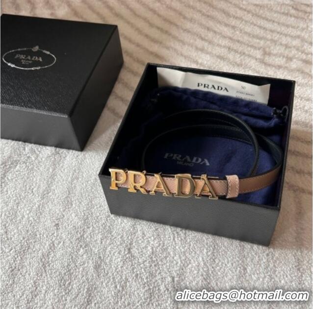 Best Product Prada Women's Saffiano Leather Belt 1.5cm with Letters Buckle 0315 Light Pink 2025
