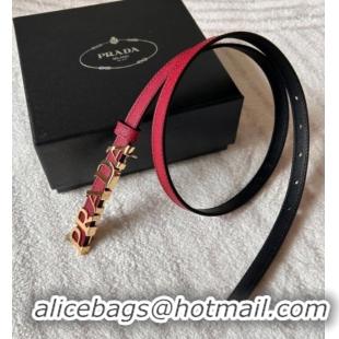 Good Taste Prada Women's Saffiano Leather Belt 1.5cm with Letters Buckle 0315 Red 2025