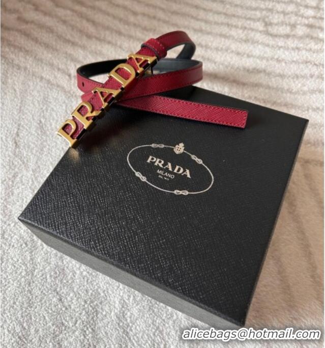 Good Taste Prada Women's Saffiano Leather Belt 1.5cm with Letters Buckle 0315 Red 2025