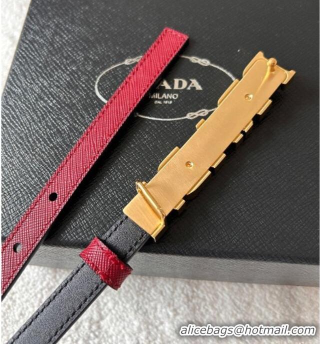 Good Taste Prada Women's Saffiano Leather Belt 1.5cm with Letters Buckle 0315 Red 2025