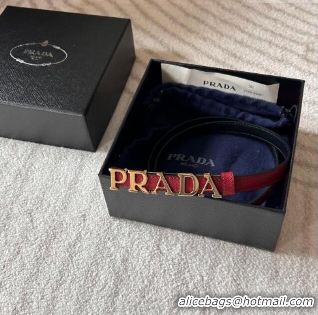 Good Taste Prada Women's Saffiano Leather Belt 1.5cm with Letters Buckle 0315 Red 2025