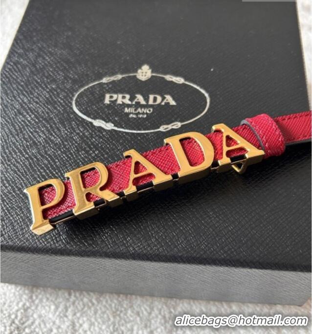 Good Taste Prada Women's Saffiano Leather Belt 1.5cm with Letters Buckle 0315 Red 2025