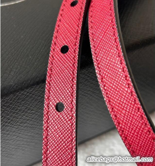 Good Taste Prada Women's Saffiano Leather Belt 1.5cm with Letters Buckle 0315 Red 2025