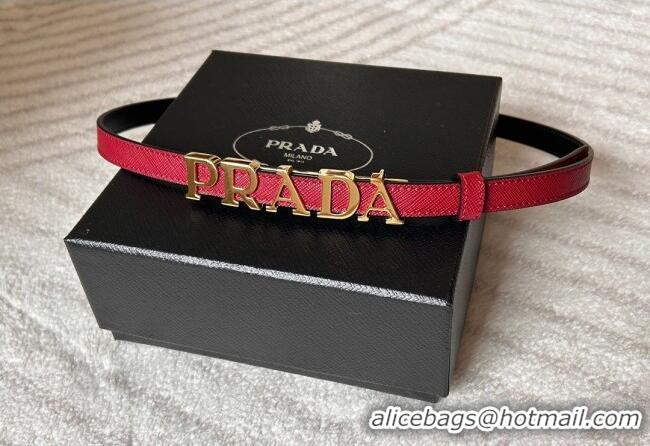 Good Taste Prada Women's Saffiano Leather Belt 1.5cm with Letters Buckle 0315 Red 2025