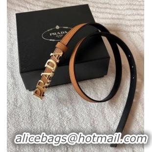 Popular Style Prada Women's Saffiano Leather Belt 1.5cm with Letters Buckle 0315 Brown 2025