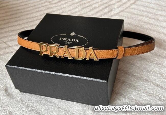 Popular Style Prada Women's Saffiano Leather Belt 1.5cm with Letters Buckle 0315 Brown 2025