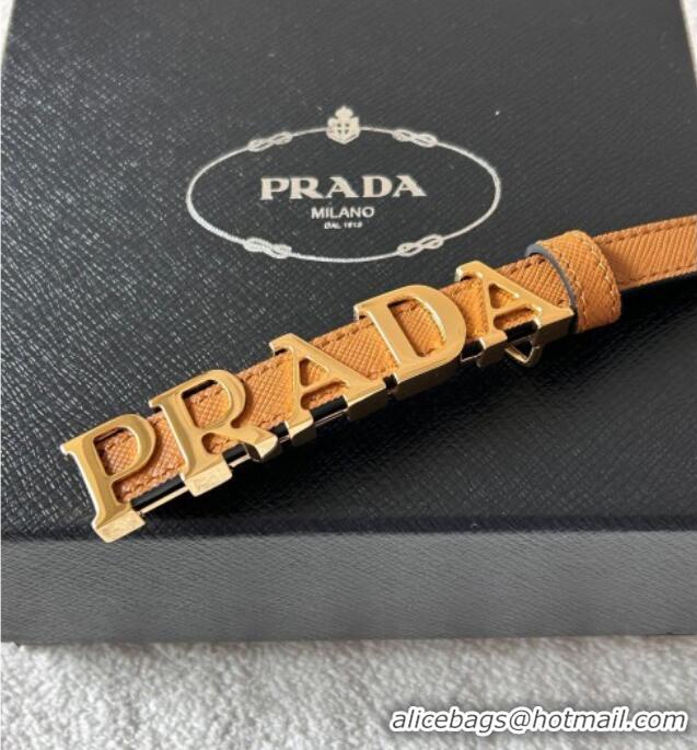 Popular Style Prada Women's Saffiano Leather Belt 1.5cm with Letters Buckle 0315 Brown 2025