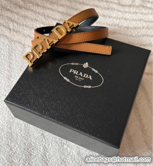 Popular Style Prada Women's Saffiano Leather Belt 1.5cm with Letters Buckle 0315 Brown 2025