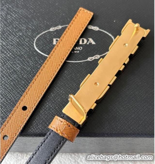Popular Style Prada Women's Saffiano Leather Belt 1.5cm with Letters Buckle 0315 Brown 2025