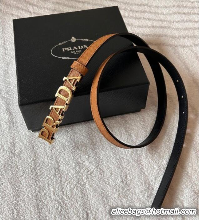 Popular Style Prada Women's Saffiano Leather Belt 1.5cm with Letters Buckle 0315 Brown 2025