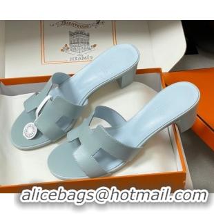Buy Luxury Hermes Oasis Classic Heel Slides Sandal 4.5cm in Smooth Leather Blue 0304101 2026