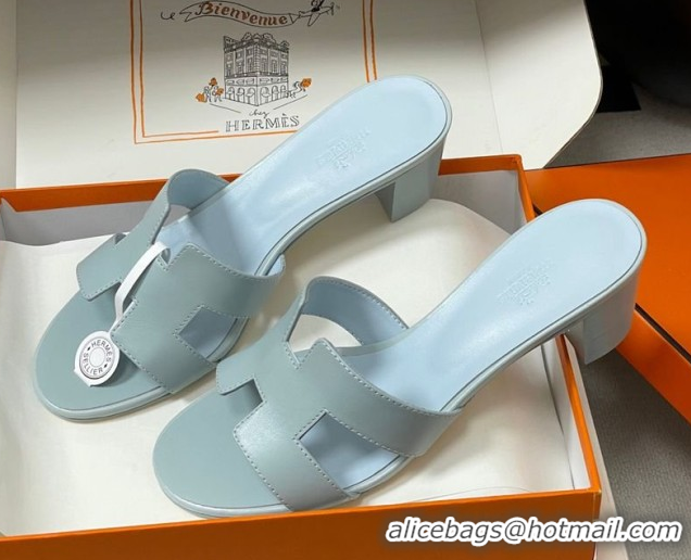 Buy Luxury Hermes Oasis Classic Heel Slides Sandal 4.5cm in Smooth Leather Blue 0304101 2026