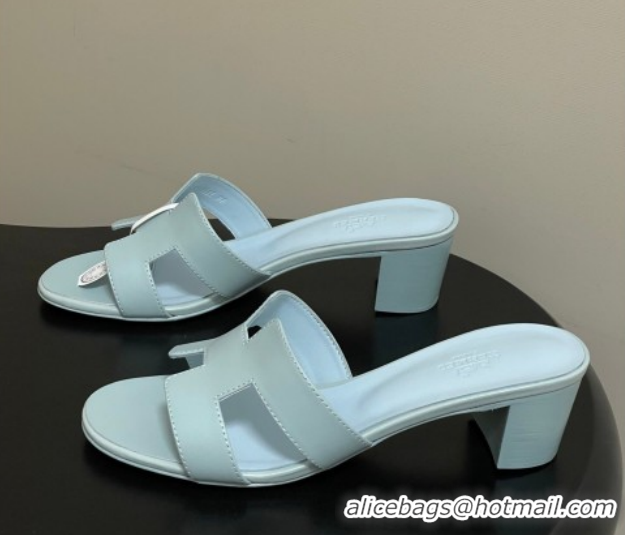 Buy Luxury Hermes Oasis Classic Heel Slides Sandal 4.5cm in Smooth Leather Blue 0304101 2026