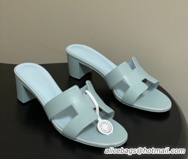 Buy Luxury Hermes Oasis Classic Heel Slides Sandal 4.5cm in Smooth Leather Blue 0304101 2026