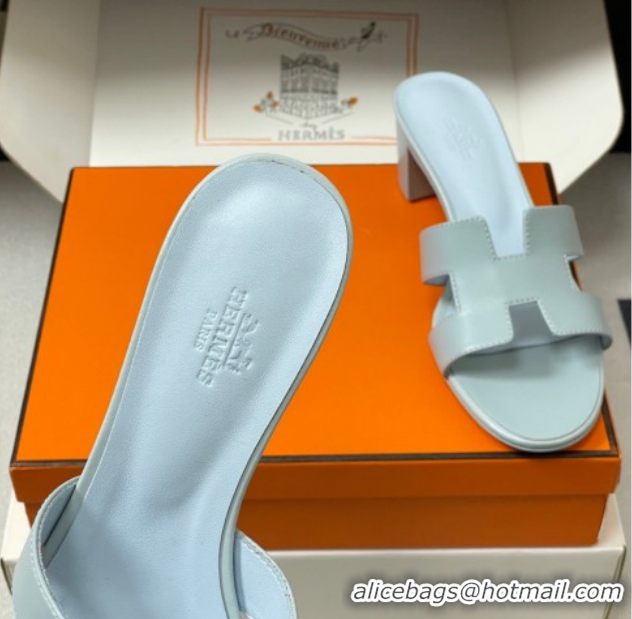 Buy Luxury Hermes Oasis Classic Heel Slides Sandal 4.5cm in Smooth Leather Blue 0304101 2026