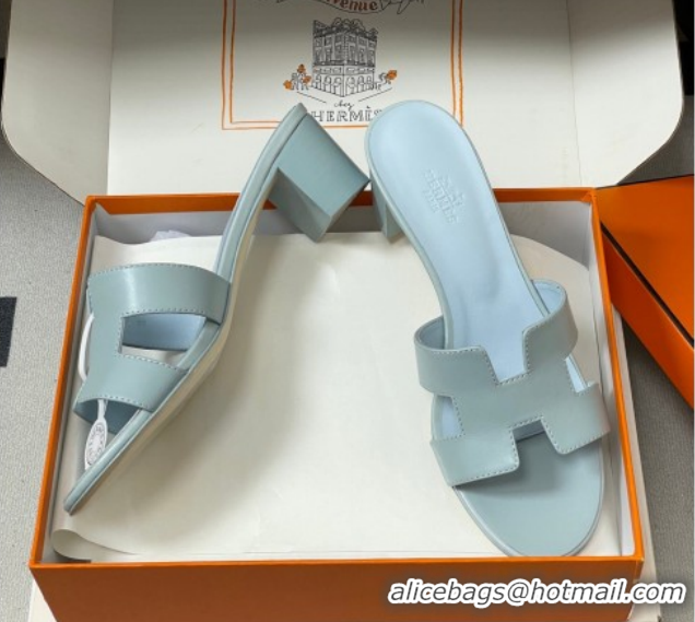 Buy Luxury Hermes Oasis Classic Heel Slides Sandal 4.5cm in Smooth Leather Blue 0304101 2026