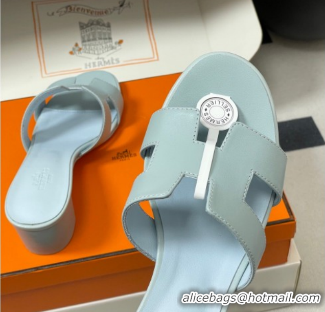 Buy Luxury Hermes Oasis Classic Heel Slides Sandal 4.5cm in Smooth Leather Blue 0304101 2026