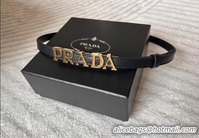 Buy Fashionable Prada Women's Saffiano Leather Belt 1.5cm with Letters Buckle 0315 Black 2025