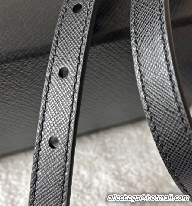 Buy Fashionable Prada Women's Saffiano Leather Belt 1.5cm with Letters Buckle 0315 Black 2025