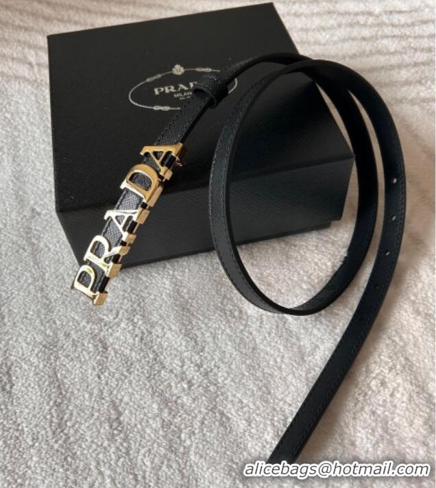 Buy Fashionable Prada Women's Saffiano Leather Belt 1.5cm with Letters Buckle 0315 Black 2025