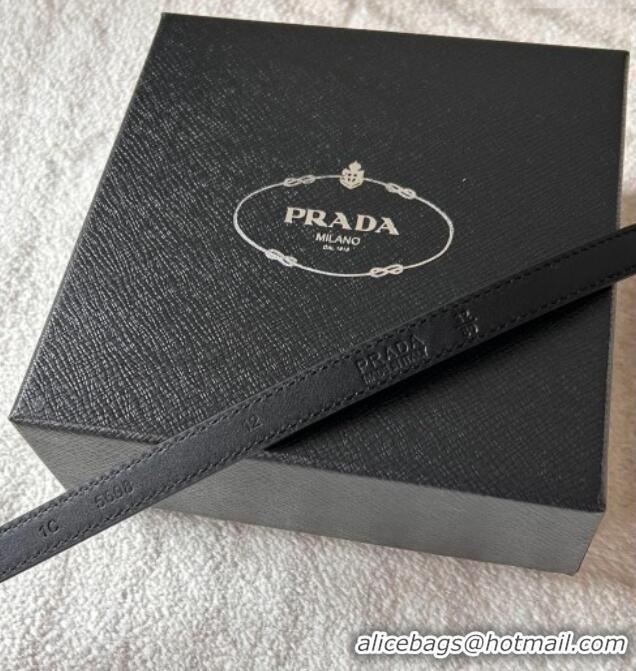 Buy Fashionable Prada Women's Saffiano Leather Belt 1.5cm with Letters Buckle 0315 Black 2025