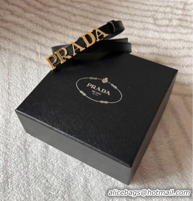 Buy Fashionable Prada Women's Saffiano Leather Belt 1.5cm with Letters Buckle 0315 Black 2025