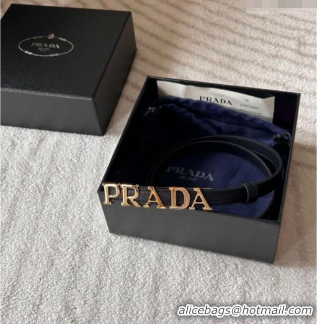Buy Fashionable Prada Women's Saffiano Leather Belt 1.5cm with Letters Buckle 0315 Black 2025