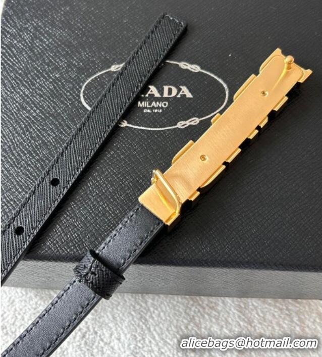 Buy Fashionable Prada Women's Saffiano Leather Belt 1.5cm with Letters Buckle 0315 Black 2025