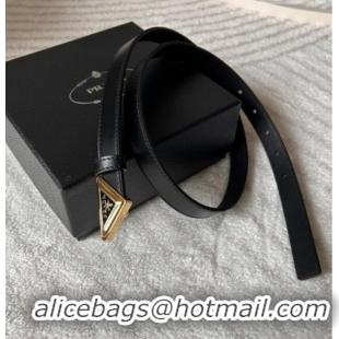 Promotional Prada Women's Calfskin Belt 2cm with Tiangle Buckle 0315 Black/Gold 2025