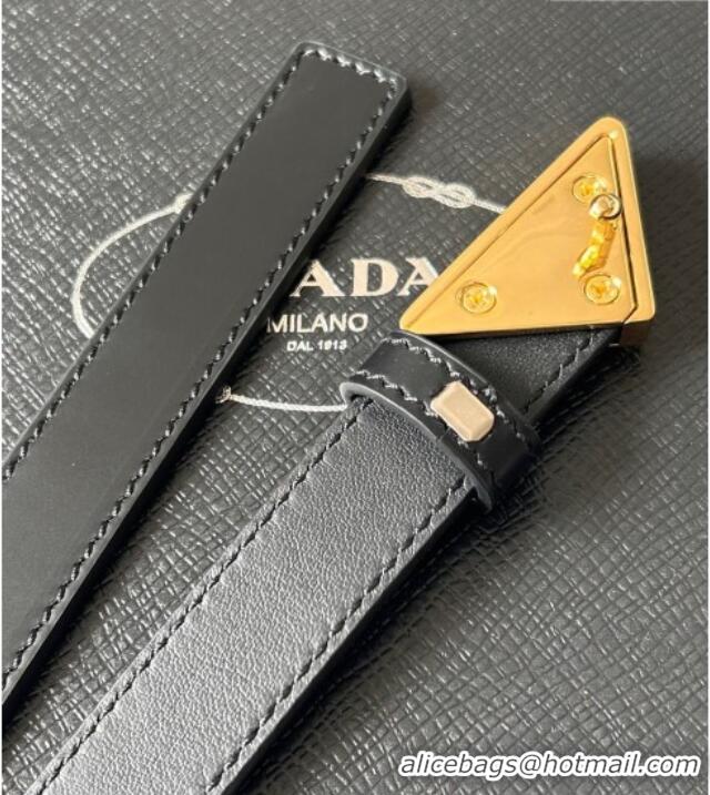 Promotional Prada Women's Calfskin Belt 2cm with Tiangle Buckle 0315 Black/Gold 2025