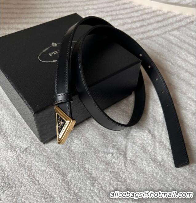 Promotional Prada Women's Calfskin Belt 2cm with Tiangle Buckle 0315 Black/Gold 2025