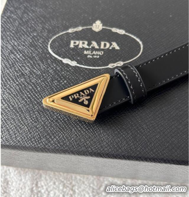 Promotional Prada Women's Calfskin Belt 2cm with Tiangle Buckle 0315 Black/Gold 2025