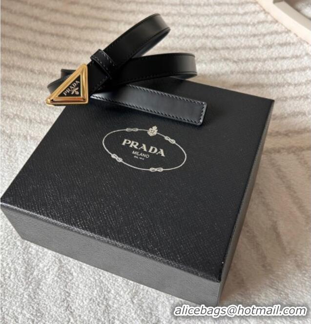 Promotional Prada Women's Calfskin Belt 2cm with Tiangle Buckle 0315 Black/Gold 2025