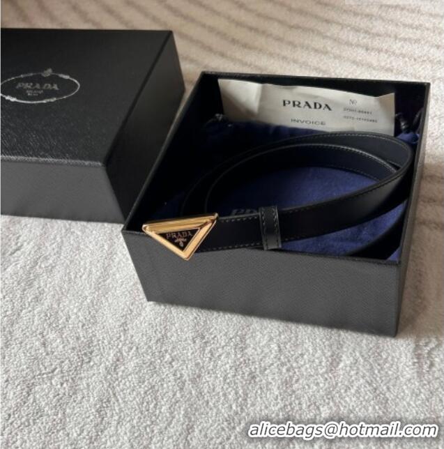 Promotional Prada Women's Calfskin Belt 2cm with Tiangle Buckle 0315 Black/Gold 2025