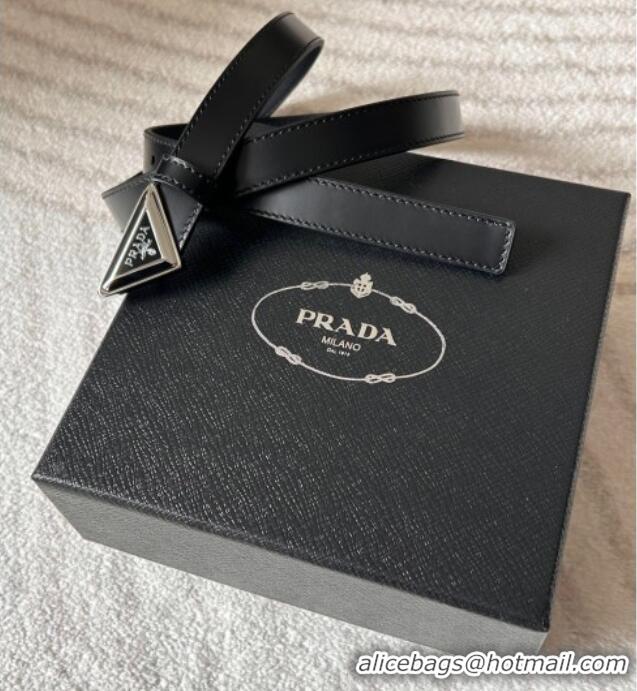 Buy Fashionable Prada Women's Calfskin Belt 2cm with Tiangle Buckle 0315 Black/Silver 2025