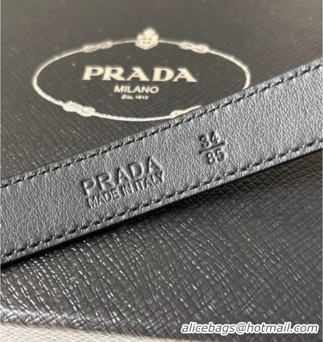 Buy Fashionable Prada Women's Calfskin Belt 2cm with Tiangle Buckle 0315 Black/Silver 2025