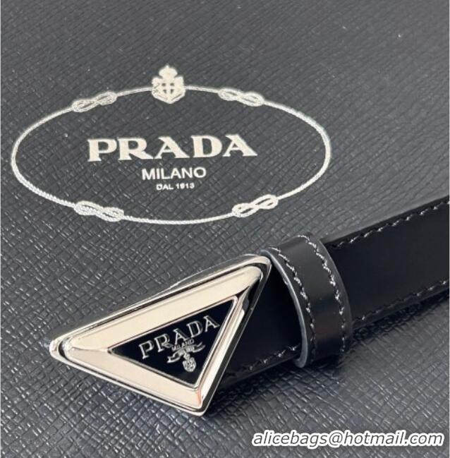 Buy Fashionable Prada Women's Calfskin Belt 2cm with Tiangle Buckle 0315 Black/Silver 2025