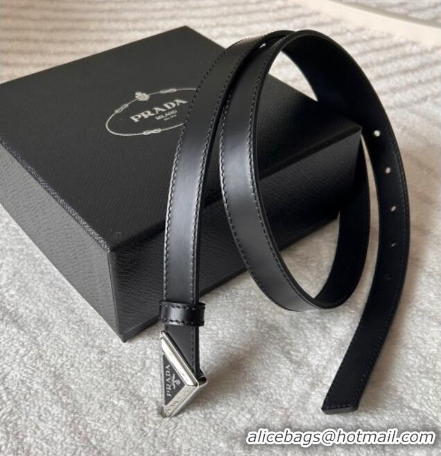 Buy Fashionable Prada Women's Calfskin Belt 2cm with Tiangle Buckle 0315 Black/Silver 2025