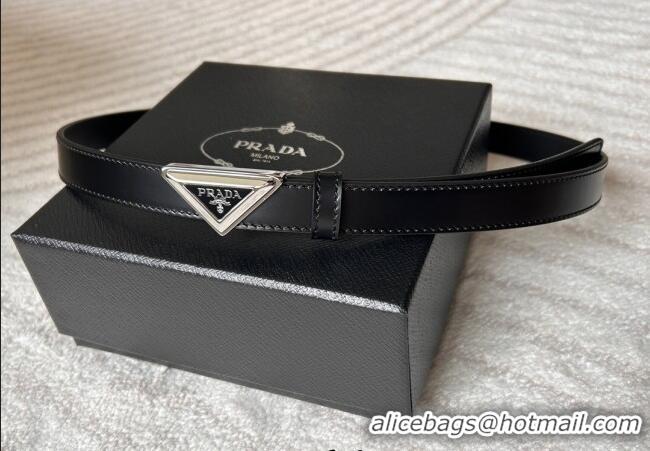Buy Fashionable Prada Women's Calfskin Belt 2cm with Tiangle Buckle 0315 Black/Silver 2025