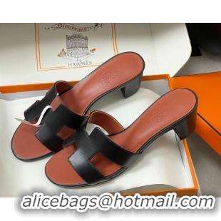 Perfect Hermes Oasis Classic Heel Slides Sandal 4.5cm in Smooth Leather Black 0304107 2026
