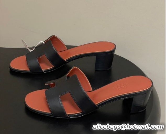 Perfect Hermes Oasis Classic Heel Slides Sandal 4.5cm in Smooth Leather Black 0304107 2026