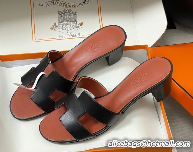 Perfect Hermes Oasis Classic Heel Slides Sandal 4.5cm in Smooth Leather Black 0304107 2026