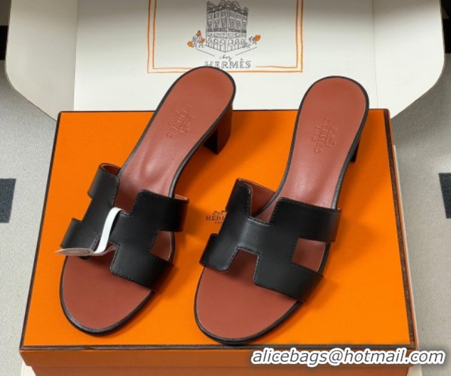 Perfect Hermes Oasis Classic Heel Slides Sandal 4.5cm in Smooth Leather Black 0304107 2026