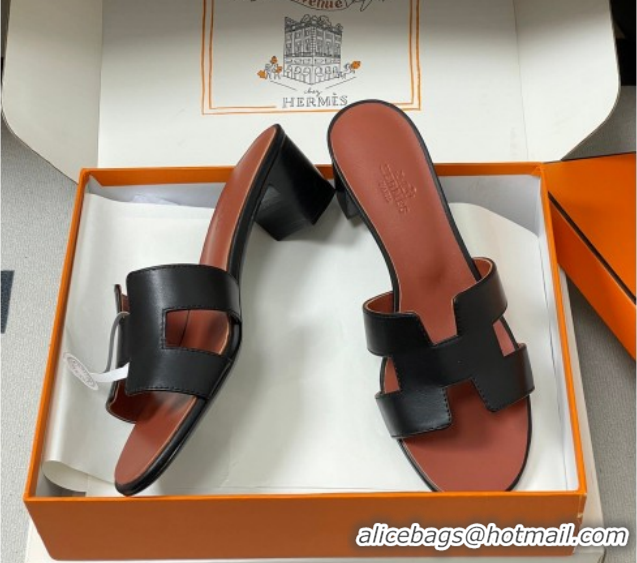 Perfect Hermes Oasis Classic Heel Slides Sandal 4.5cm in Smooth Leather Black 0304107 2026
